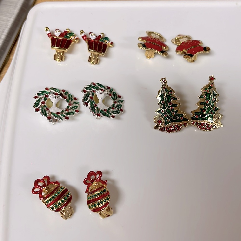 Christmas Clip Earrings (set of 5)